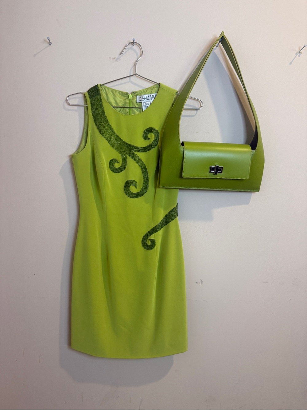 Vintage Niteline by Della Roufogali chartreuse beaded sheath dress Size 2